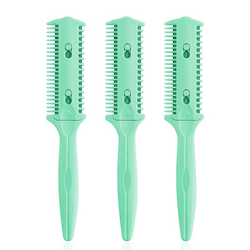 Soft N Style Soft 'N Style Haircut Razor Comb, 3 Pack - Double Sided Razor Hair Styling Scissors Comb, Split Ends Trimmer Styler for Thin and Thick Hair (Green, Metal, F, 3 Count) - Image 1
