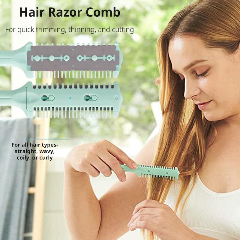 Soft N Style Soft 'N Style Haircut Razor Comb, 3 Pack - Double Sided Razor Hair Styling Scissors Comb, Split Ends Trimmer Styler for Thin and Thick Hair (Green, Metal, F, 3 Count) - Image 3