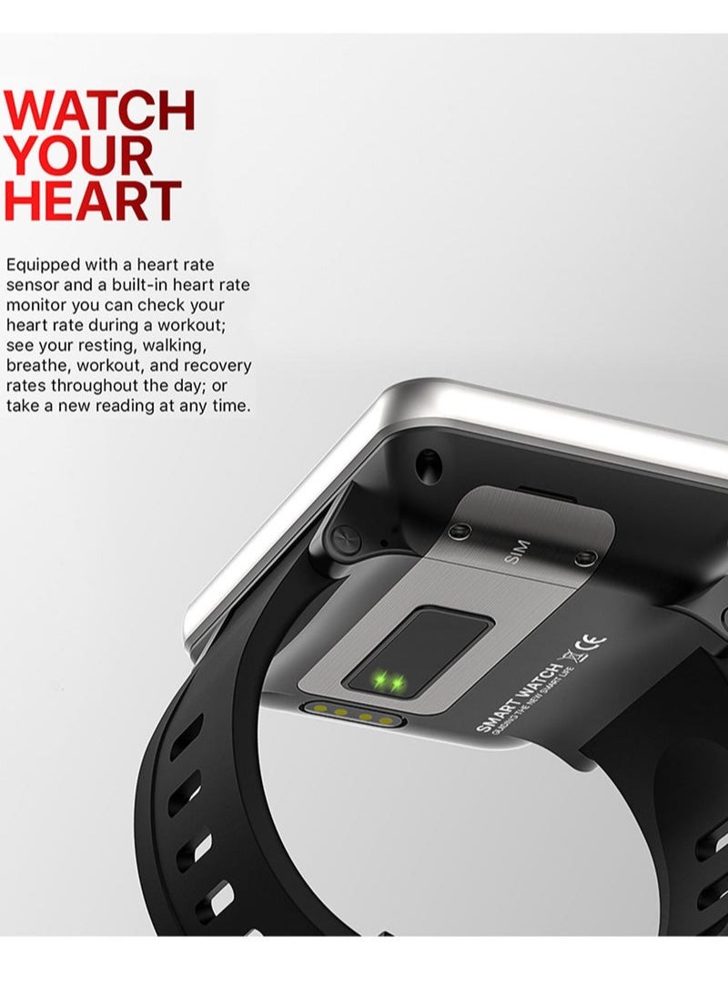 4G Smart Watch Sports WiFi BT Smartwatch 2.86 Inch Touch Screen Android 7.1 1+16GB Music Player Phone Call 5MP Camera IP67 Waterproof Support Nano SIM Card Heart Rate Tracker Pedometer