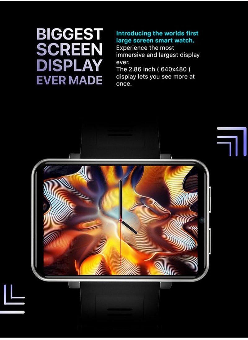 4G Smart Watch Sports WiFi BT Smartwatch 2.86 Inch Touch Screen Android 7.1 1+16GB Music Player Phone Call 5MP Camera IP67 Waterproof Support Nano SIM Card Heart Rate Tracker Pedometer
