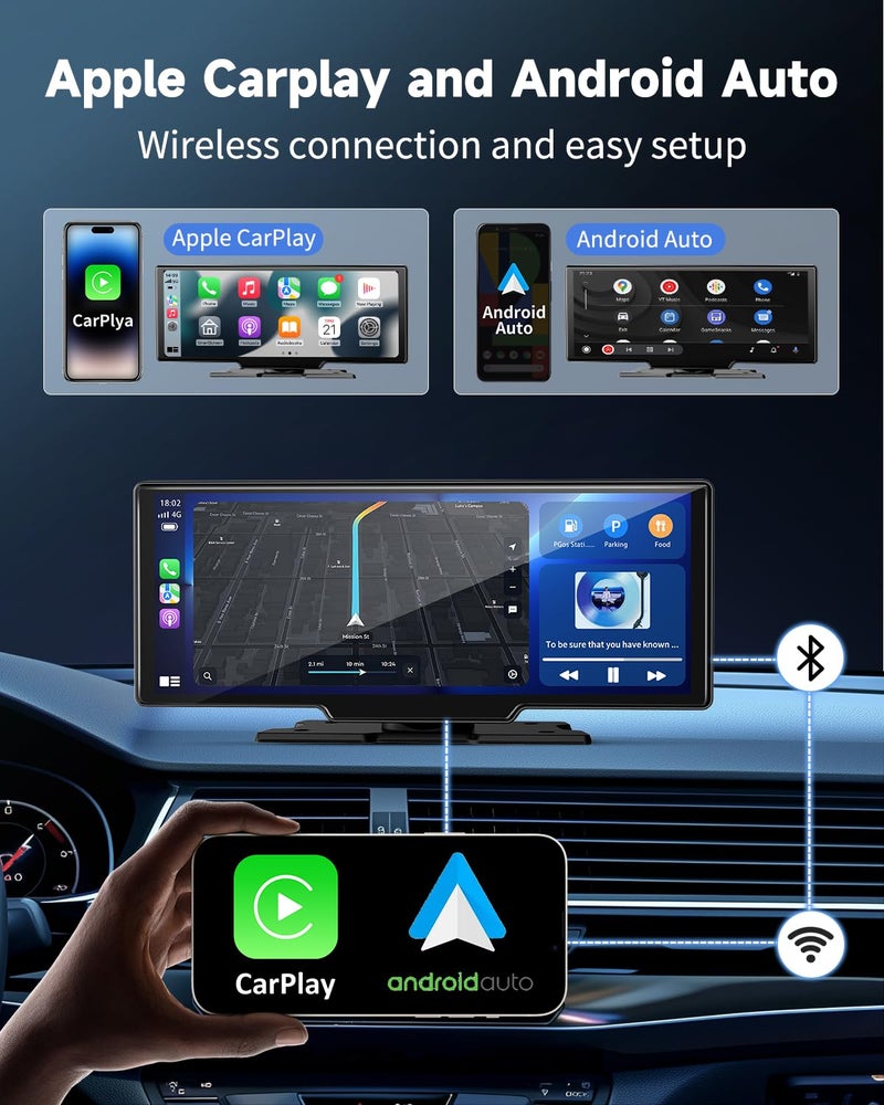 kuayvan Wireless Apple CarPlay Screen for Car–10.26" Portable Carplay & Android Auto Touchscreen Car Stereo with App Control, 4K Dash Cam, Backup Camera, GPS, Mirror Link, Voice Control,for All Vehicles - Image 2