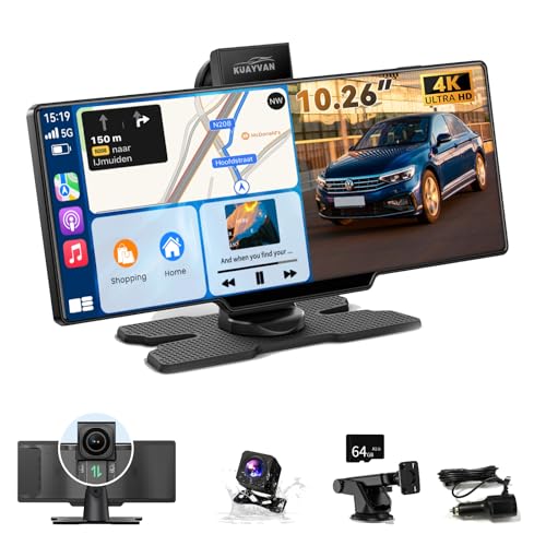 kuayvan Wireless Apple CarPlay Screen for Car–10.26" Portable Carplay & Android Auto Touchscreen Car Stereo with App Control, 4K Dash Cam, Backup Camera, GPS, Mirror Link, Voice Control,for All Vehicles - Image 1