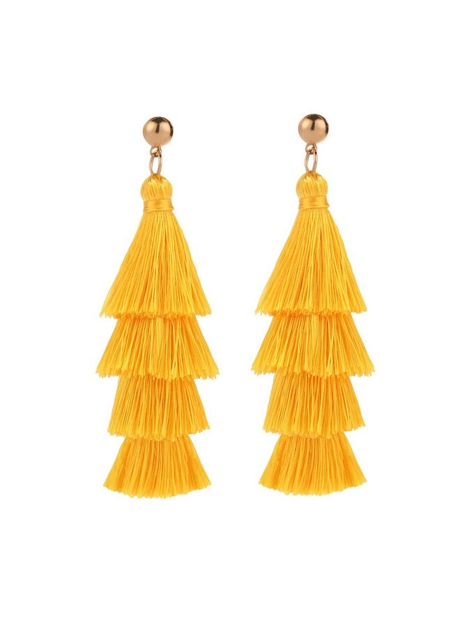 BaubleStar - Fashion Gold Tassel Dangle Earrings Layered Long Bonita Tiered Yellow Thread Tassel Drop Statement Jewelry For Women - Image 1
