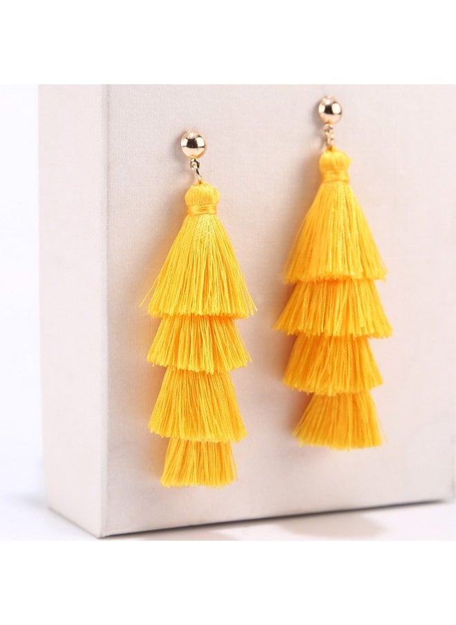 BaubleStar - Fashion Gold Tassel Dangle Earrings Layered Long Bonita Tiered Yellow Thread Tassel Drop Statement Jewelry For Women - Image 1