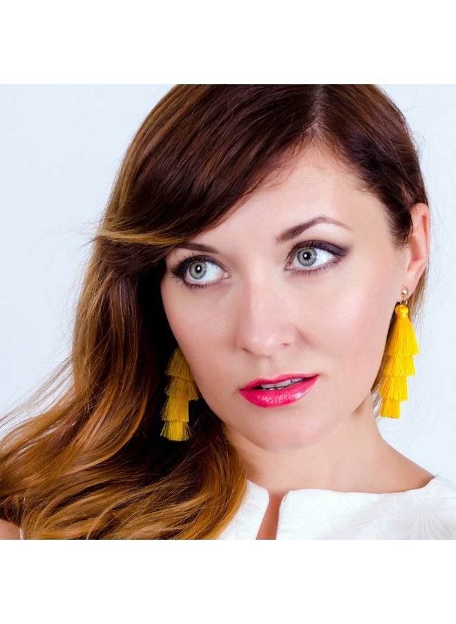BaubleStar - Fashion Gold Tassel Dangle Earrings Layered Long Bonita Tiered Yellow Thread Tassel Drop Statement Jewelry For Women - Image 1