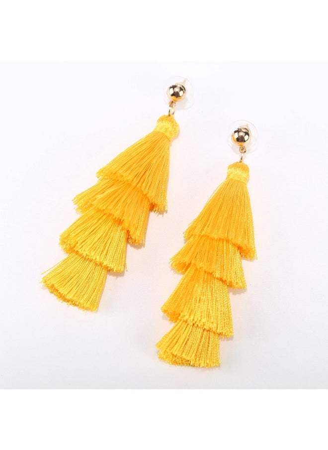BaubleStar - Fashion Gold Tassel Dangle Earrings Layered Long Bonita Tiered Yellow Thread Tassel Drop Statement Jewelry For Women - Image 1