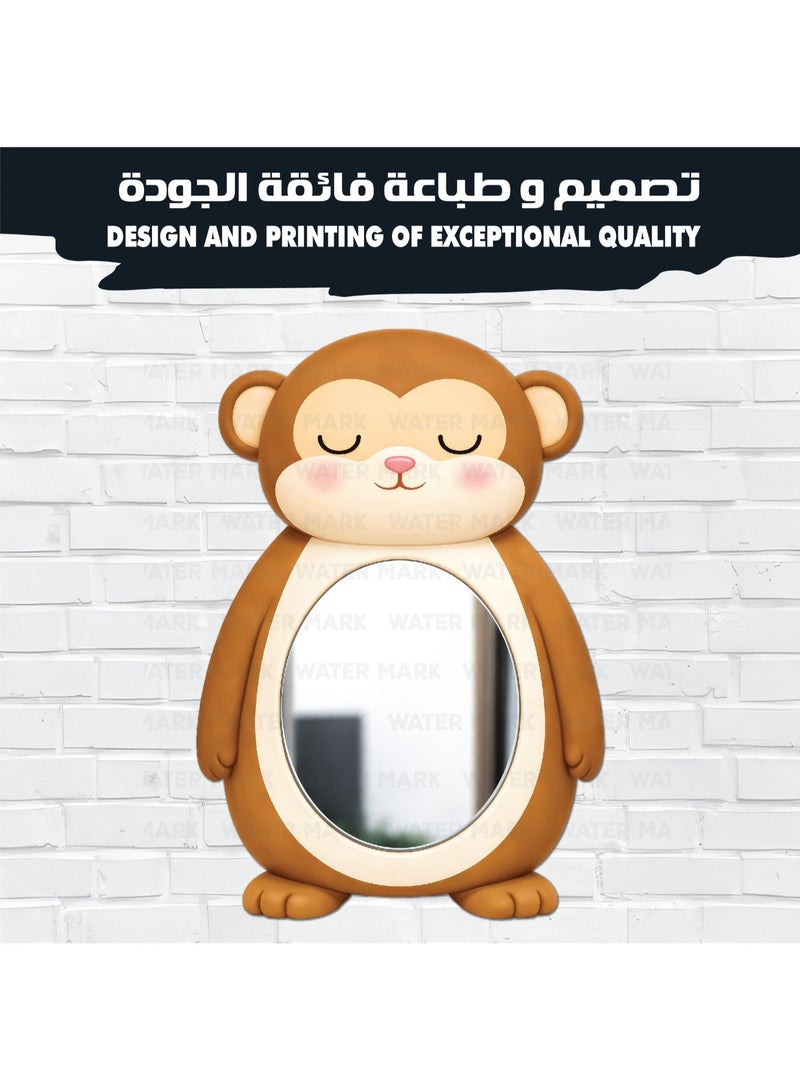 A cute cartoon monkey-shaped children's wall mirror for boys, made of high-quality wood with a smooth and elegant design, completely safe for children and unbreakable, lightweight and easy to install, ideal for decorating children's rooms and adding a warm and fun touch to the place. - Image 2
