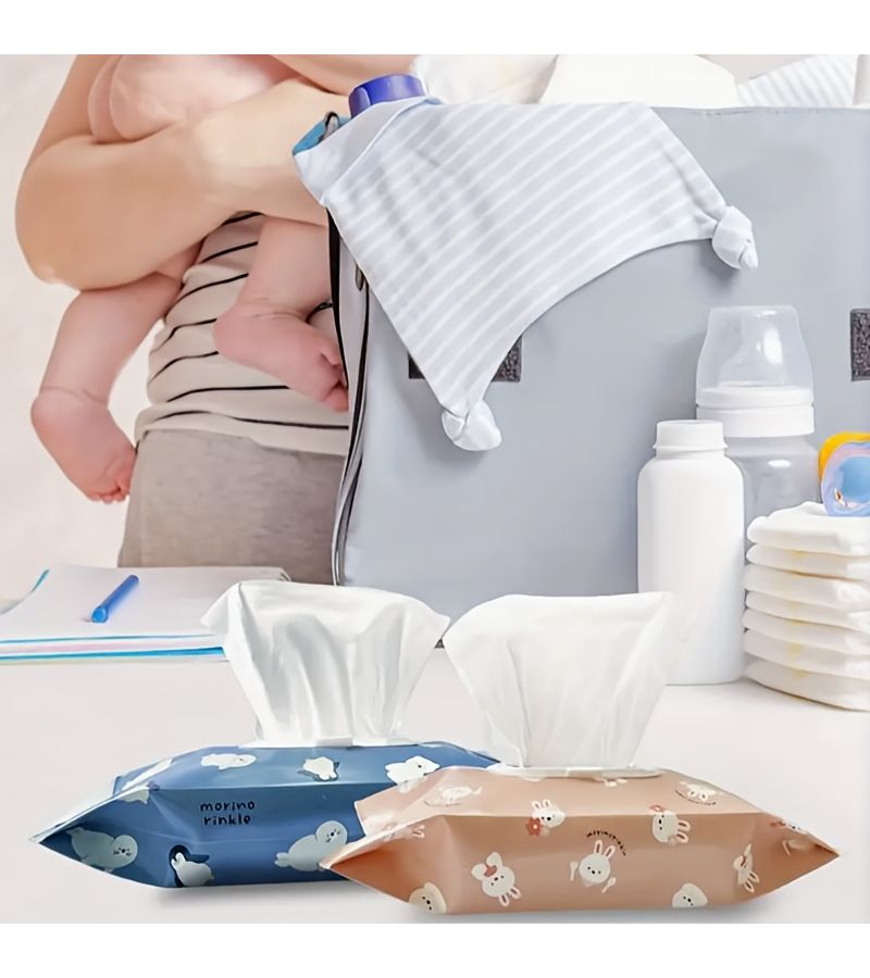 Portable Flip Top Wet Wipes Dispenser Bag With Rabbit Design Durable Plastic For Travel Home Office - Image 1