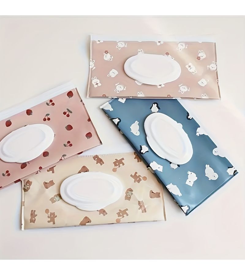 Portable Flip Top Wet Wipes Dispenser Bag With Rabbit Design Durable Plastic For Travel Home Office - Image 3