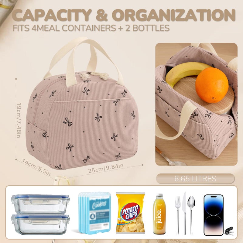 Baglemon Lunch Bag for Women Men Cute Corduroy Lunch Tote Bags Reusable Insulated Lunch Box Large Capacity Reusable Insulated Cooler for Work/Picnic/Travel - Image 5