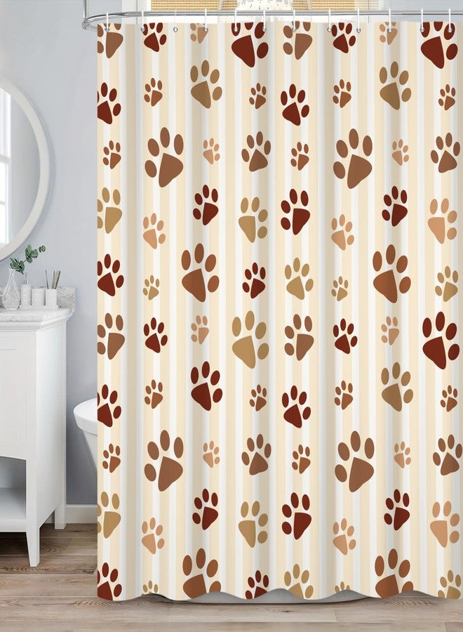Renaiss 72x72 Inch Dog Paws Shower Curtain Cute Brown Pawprint Animal Paw Puppy Cat Paw Pattern Vertical Striped Shower Curtain for Bathroom Decor Waterproof Fabric Polyester with Hooks - Image 2