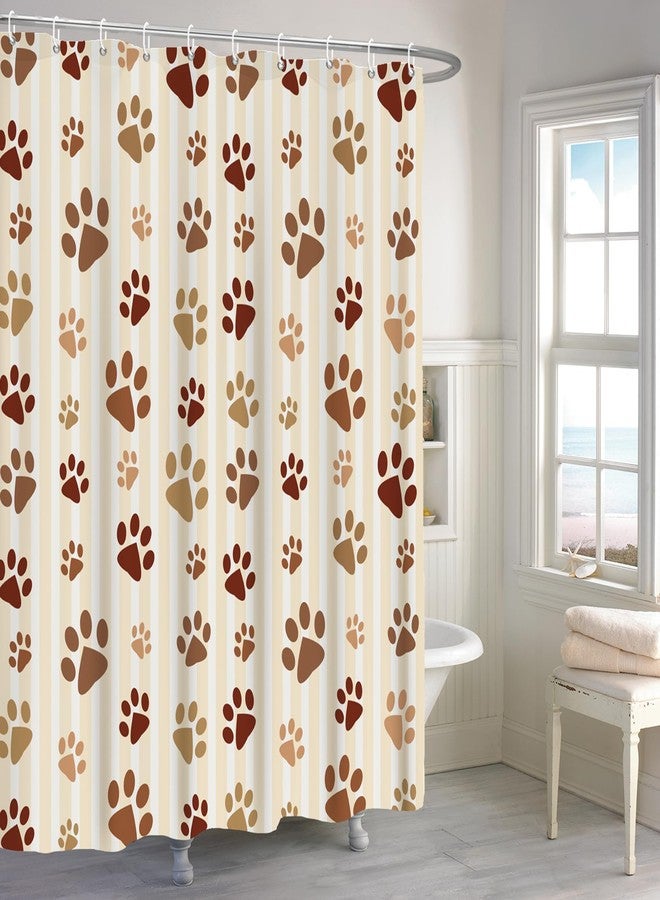 Renaiss 72x72 Inch Dog Paws Shower Curtain Cute Brown Pawprint Animal Paw Puppy Cat Paw Pattern Vertical Striped Shower Curtain for Bathroom Decor Waterproof Fabric Polyester with Hooks - Image 1
