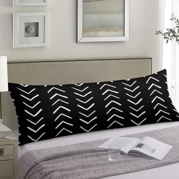 BOHO BODY PILLOW COVER MODERN STRIPE GEOMETRIC TRIBAL POLYESTER LONG PILLOWCASE WITH ZIPPER DECORATIVE FARMHOUSE AZTEC SOFT CUSHION BEDDING PILLOW CASES FOR COUCHSOFAHOME GIFTS 20X54BLACK WHITE
