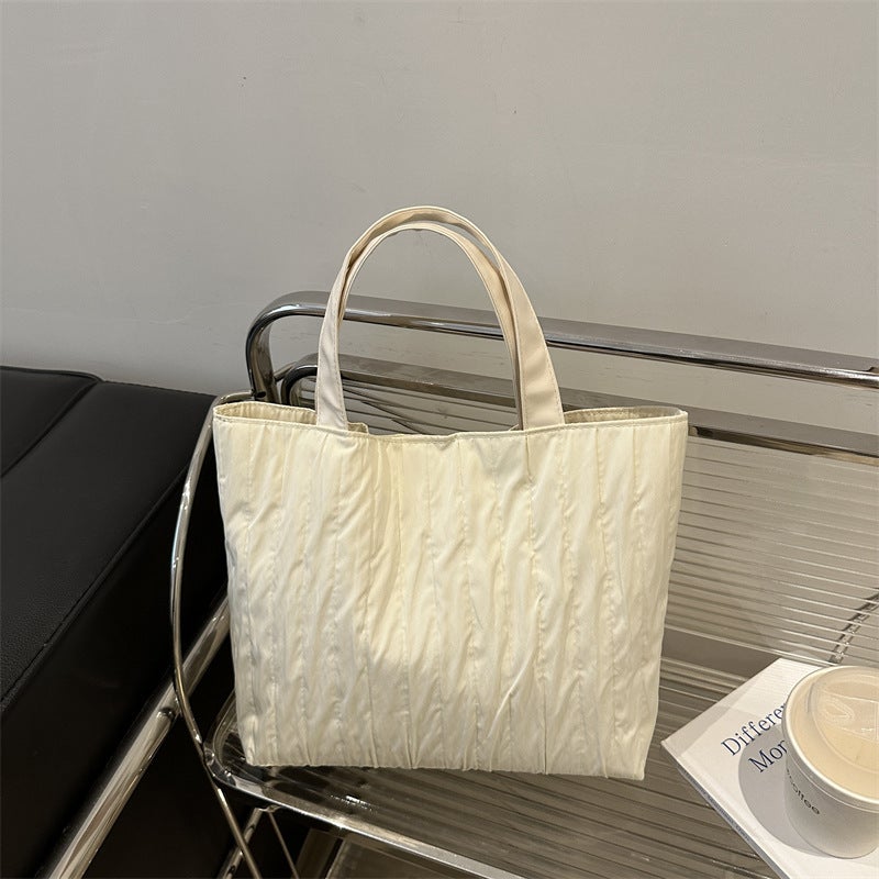 Bag Women'S Summer High-End Shoulder Striped Pleated Nylon Bucket Bag Niche Simple Portable All-Match Tote Bag - Image 2