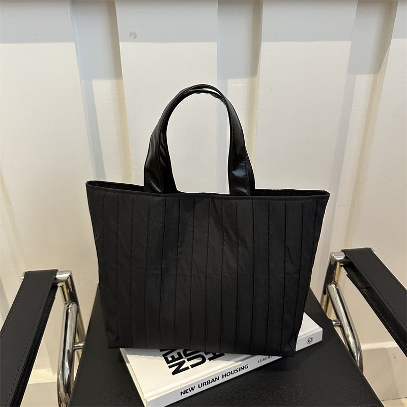 Bag Women'S Summer High-End Shoulder Striped Pleated Nylon Bucket Bag Niche Simple Portable All-Match Tote Bag - Image 5