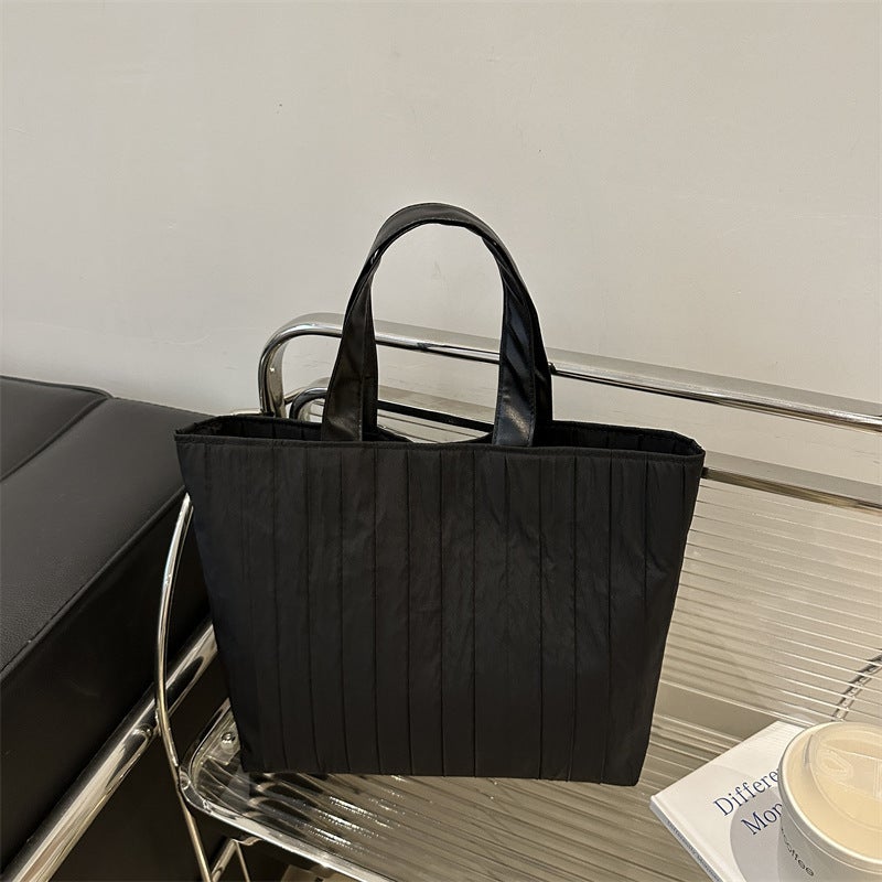 Bag Women'S Summer High-End Shoulder Striped Pleated Nylon Bucket Bag Niche Simple Portable All-Match Tote Bag - Image 3