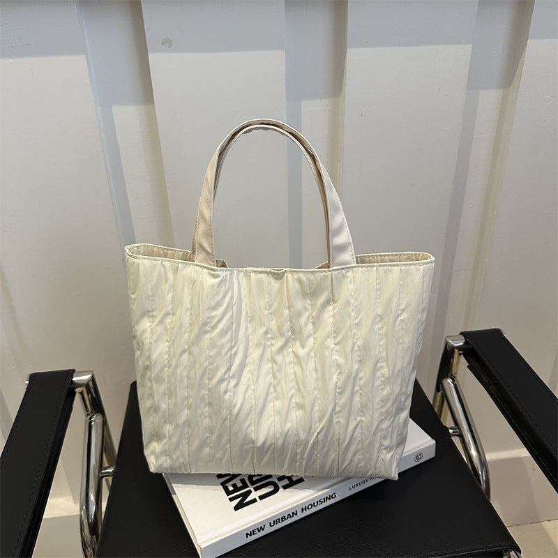 Bag Women'S Summer High-End Shoulder Striped Pleated Nylon Bucket Bag Niche Simple Portable All-Match Tote Bag - Image 4