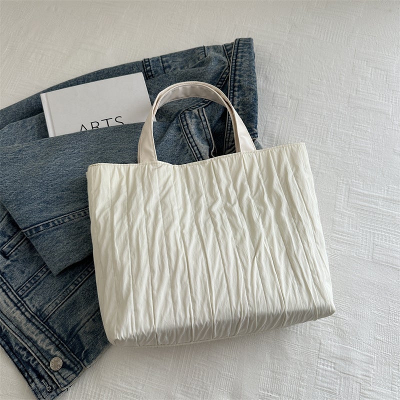 Bag Women'S Summer High-End Shoulder Striped Pleated Nylon Bucket Bag Niche Simple Portable All-Match Tote Bag - Image 1