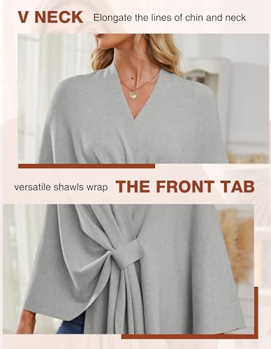 PULI Women's Elegant Shawl Wraps Soft Open Front Poncho Sweater for Spring Fall Winter gray - Image 4