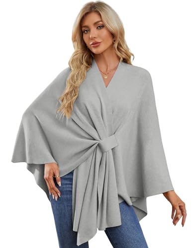 PULI Women's Elegant Shawl Wraps Soft Open Front Poncho Sweater for Spring Fall Winter gray - Image 1