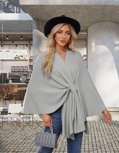 PULI Women's Elegant Shawl Wraps Soft Open Front Poncho Sweater for Spring Fall Winter gray - Image 2