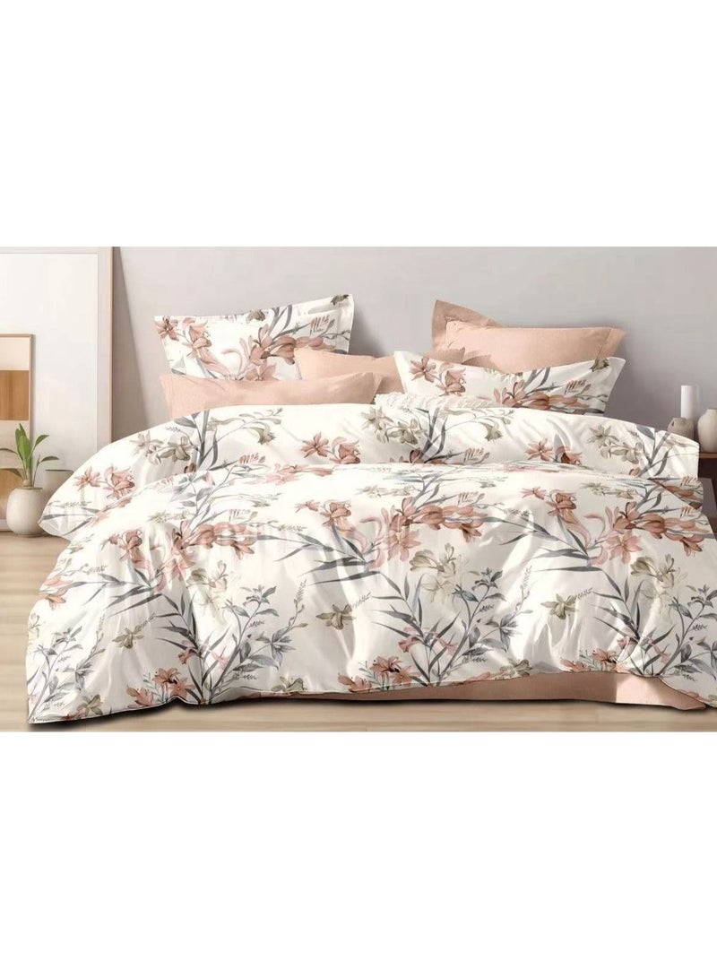 Luxury 6-Piece King Size Duvet Cover Set made from 250 Thread Count Cotton – Includes 1 Duvet Cover 220x240cm, 1 Fitted Sheet 200x200+25cm and 4 Pillow Covers 50x75cm for Ultimate Comfort