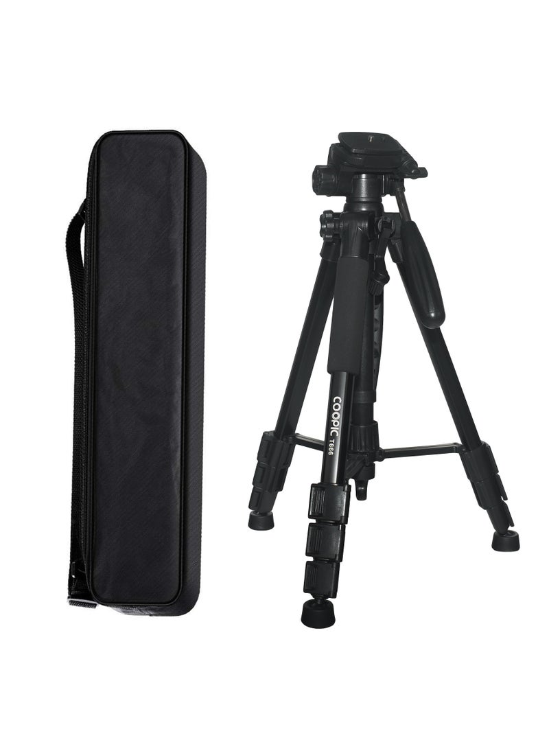 COOPIC T666 Lightweight Tripod 140cm/55inch Aluminum Camera Tripod 3 Way Swivel Pan Head for DSLR Camera Smartphone’s DV Video Maximum Load 4kg - Image 1