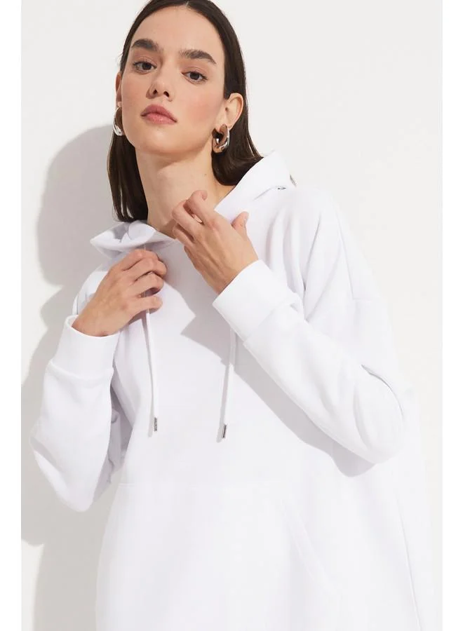 JUNE June Basic Thick Hooded Sweatshirt White