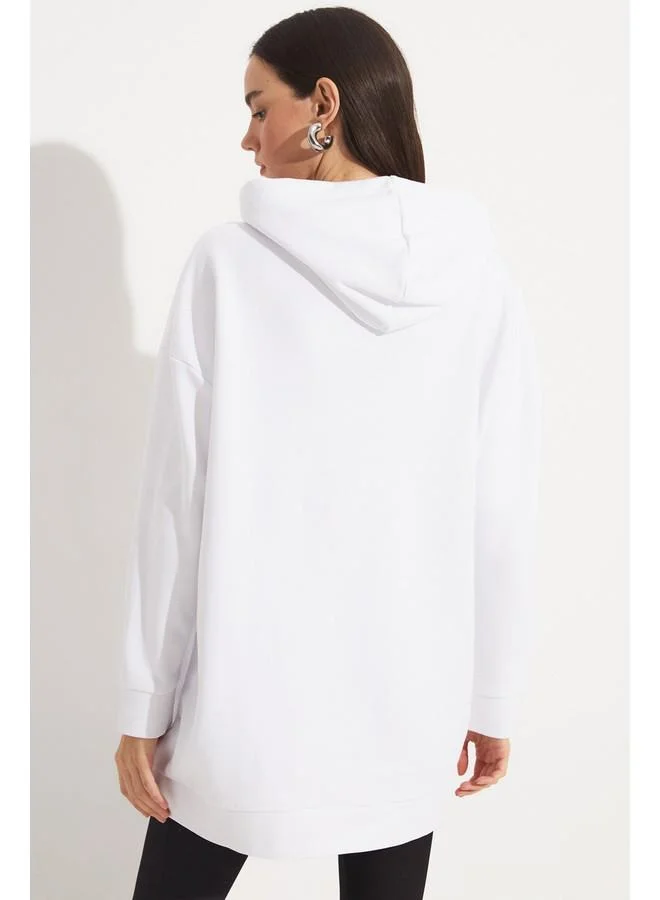 JUNE June Basic Thick Hooded Sweatshirt White