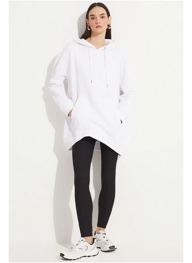 JUNE June Basic Thick Hooded Sweatshirt White