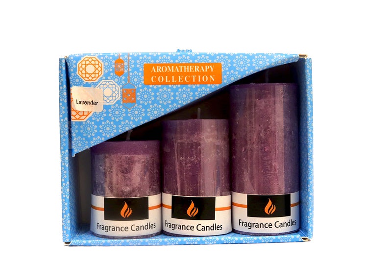 AURA DECOR AuraDecor Fragrance Pillar Candle Gift Set of 3 (2 * 2 inch, 2 * 3 inch, 2 * 4 Inch) (Lavender) - Image 1