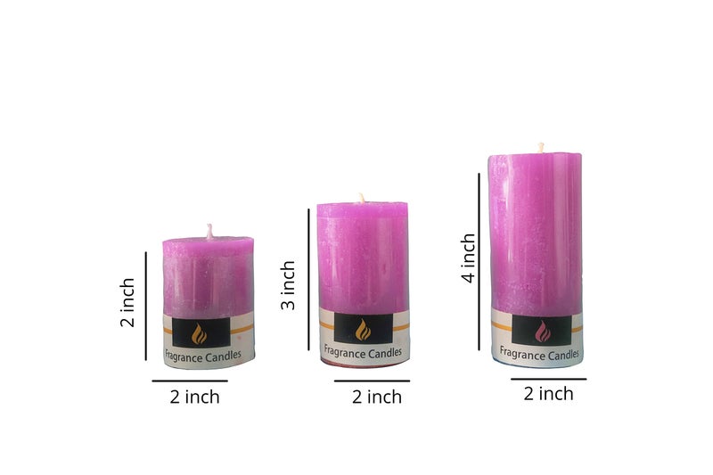 AURA DECOR AuraDecor Fragrance Pillar Candle Gift Set of 3 (2 * 2 inch, 2 * 3 inch, 2 * 4 Inch) (Lavender) - Image 3