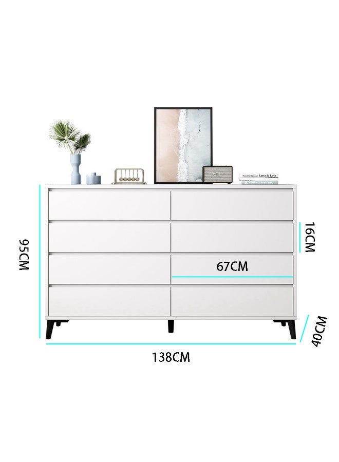Chest of Drawers for Bedroom, 8-Drawer Wide Dresser, 138CM Storage Cabinet with Elevated Legs, Large Capacity Storage Drawer Unit for Hallway Living Room, White, DG010 - Image 2