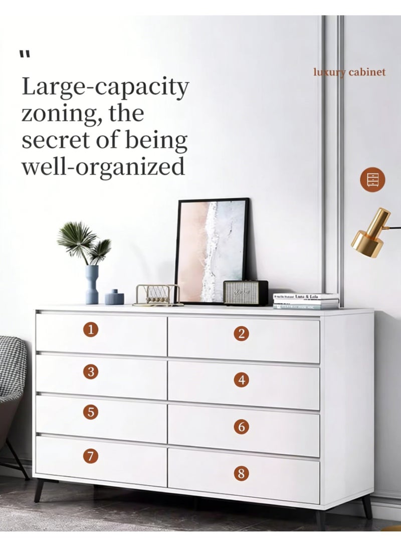 Chest of Drawers for Bedroom, 8-Drawer Wide Dresser, 138CM Storage Cabinet with Elevated Legs, Large Capacity Storage Drawer Unit for Hallway Living Room, White, DG010 - Image 5