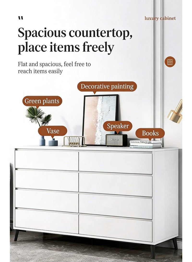 Chest of Drawers for Bedroom, 8-Drawer Wide Dresser, 138CM Storage Cabinet with Elevated Legs, Large Capacity Storage Drawer Unit for Hallway Living Room, White, DG010 - Image 4