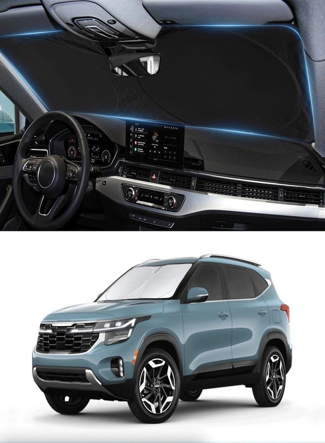 INSAUTO Custom Fit Seltos Windshield Sunshade for 2021-2024 2025 2026 Kia Seltos Front Window Shades Cover for Windshield Sun Visor Protector 210T Reflector Blocks UV Rays Cooler Car Accessories - Image 1
