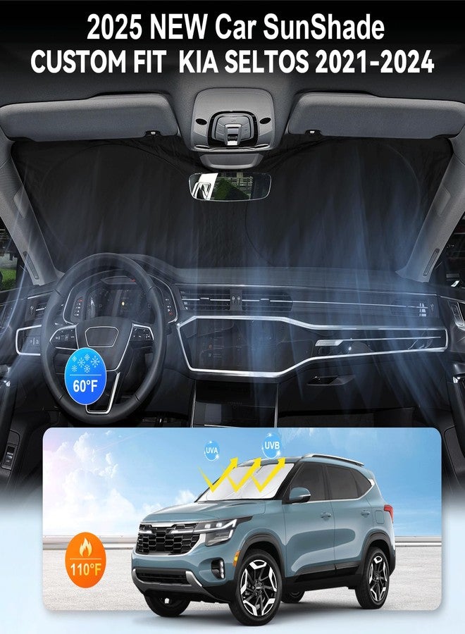 INSAUTO Custom Fit Seltos Windshield Sunshade for 2021-2024 2025 2026 Kia Seltos Front Window Shades Cover for Windshield Sun Visor Protector 210T Reflector Blocks UV Rays Cooler Car Accessories - Image 4