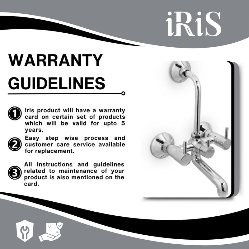 IRIS 2-in-1 Brass Wall Mixer Tap with Overhead Shower Provision | 125mm Long Bend Pipe | Visible Hot/Cold Indicators | Chrome Finish Bathroom Wall-Mounted Faucet | Heavy-Duty Brass Construction - Image 5