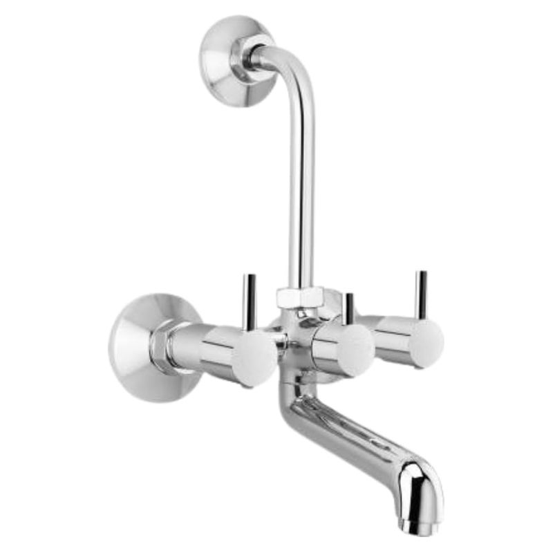IRIS 2-in-1 Brass Wall Mixer Tap with Overhead Shower Provision | 125mm Long Bend Pipe | Visible Hot/Cold Indicators | Chrome Finish Bathroom Wall-Mounted Faucet | Heavy-Duty Brass Construction - Image 1