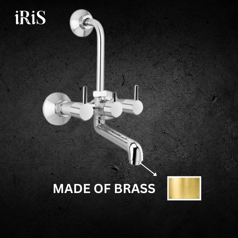 IRIS 2-in-1 Brass Wall Mixer Tap with Overhead Shower Provision | 125mm Long Bend Pipe | Visible Hot/Cold Indicators | Chrome Finish Bathroom Wall-Mounted Faucet | Heavy-Duty Brass Construction - Image 4