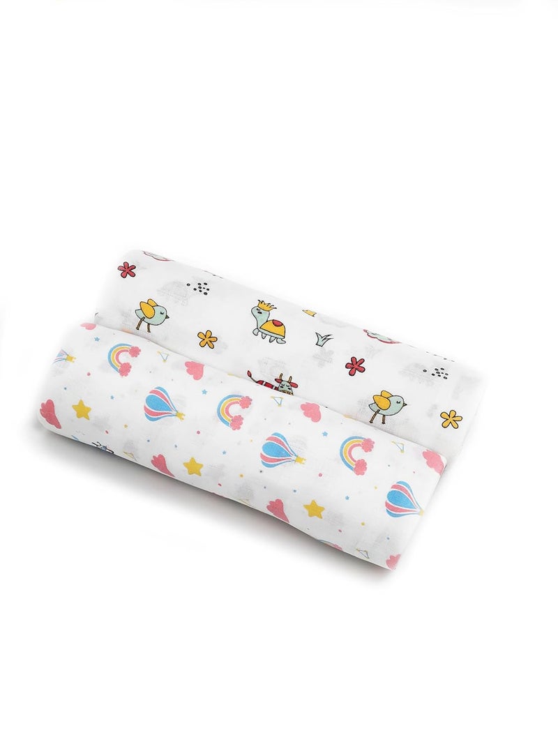 FEBVIBE Super Soft Organic Muslin Cotton Swaddling Baby Blanket All Over Print Swaddle Baby Blanket for Baby Boys Girls Multicolor 01 Pack of 2