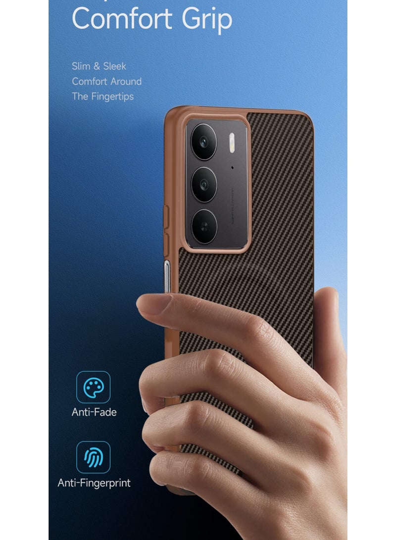 دبليو تيك جراب حماية خلفي من السيليكون الناعم وألياف الكربون لجهاز Realme C75 5G 2025 مع ميزة Magsafe (MCFPSN) - بني - Image 2