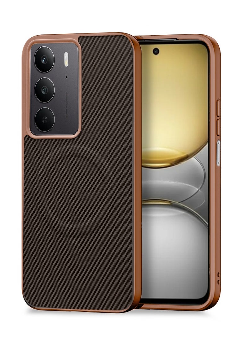 دبليو تيك جراب حماية خلفي من السيليكون الناعم وألياف الكربون لجهاز Realme C75 5G 2025 مع ميزة Magsafe (MCFPSN) - بني - Image 1