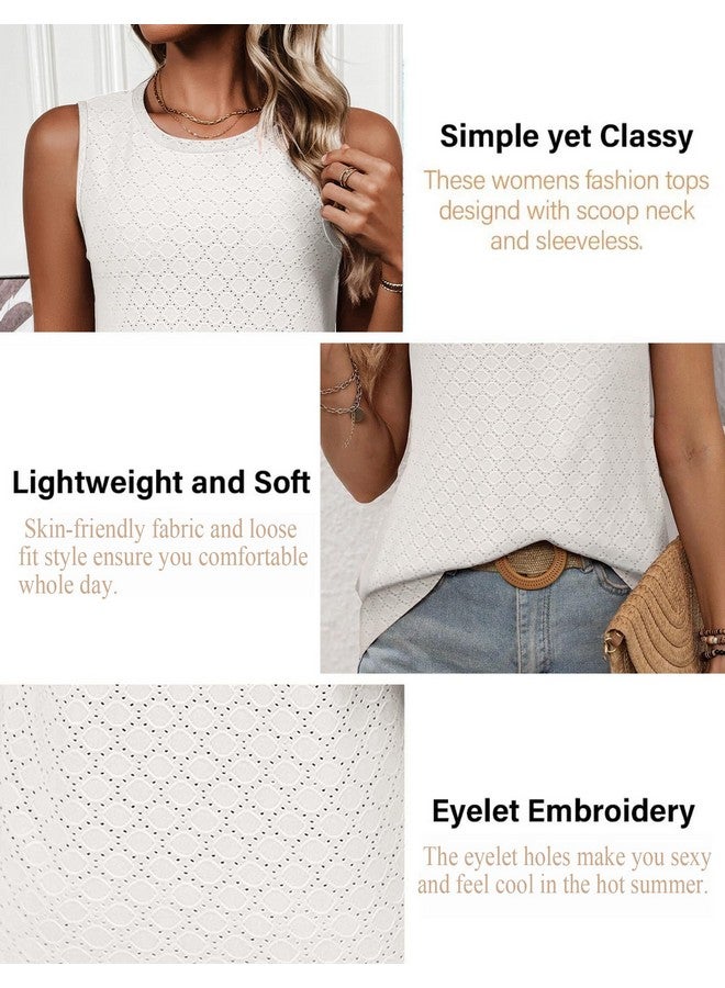 Zeagoo Womens White Tank Top Crew Neck Cute Summer Tops Loose Sleeveless Blouse White Large - Image 4