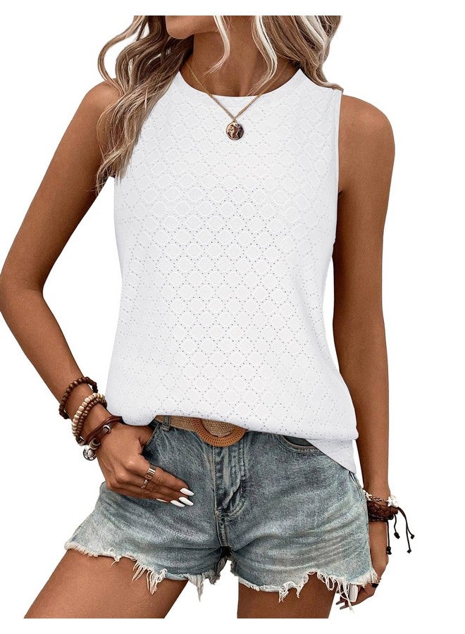 Zeagoo Womens White Tank Top Crew Neck Cute Summer Tops Loose Sleeveless Blouse White Large - Image 1
