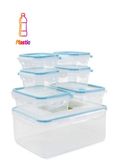 7-Piece Rectangular Food Storage Set Clear/Blue