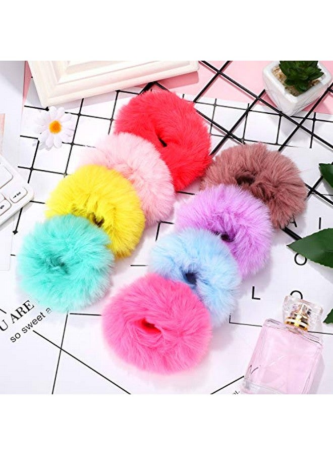 WILLBOND 30 Pieces Fuzzy Scrunchies Bulk Pompom Ball Elastic Hair Ties Fluffy Ponytail Holders Pom Hair Band for Women Hair Accessories, 21 Colors - Image 3