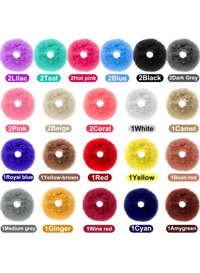 WILLBOND 30 Pieces Fuzzy Scrunchies Bulk Pompom Ball Elastic Hair Ties Fluffy Ponytail Holders Pom Hair Band for Women Hair Accessories, 21 Colors - Image 2