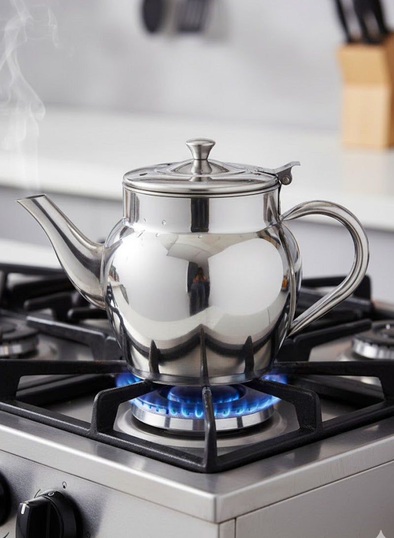 Stainless steel teapot with flip-top lid, rust-resistant design, silver, without strainer - compact size - Image 3