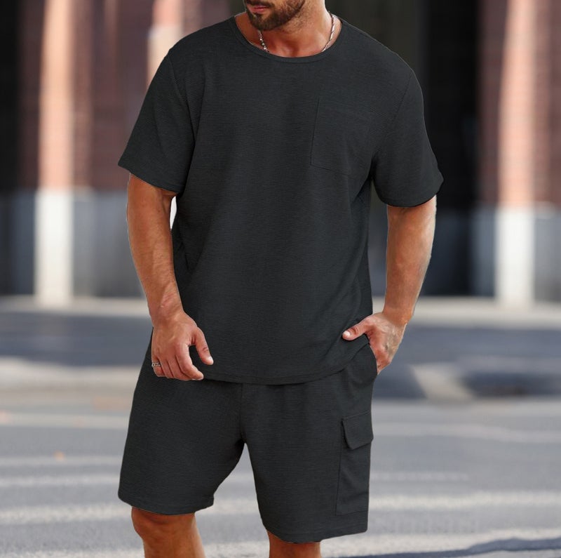 Men's Casual Tracksuit Set, Round Neck Short Sleeve T-Shirt and Shorts, Summer - Image 1